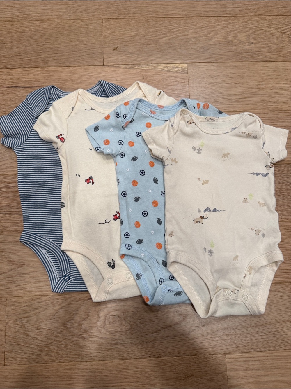 Carter's Blue Striped & Cream Scooter Print One-Piece Bodysuits